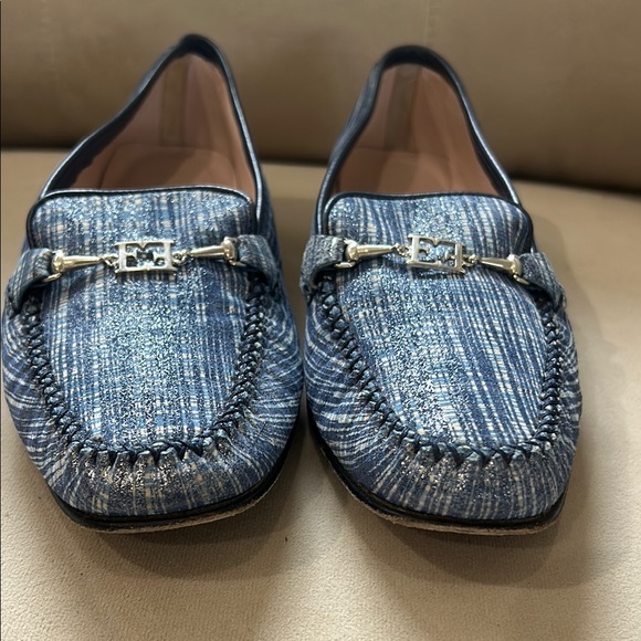 Escada Blue Loafers with Silver Buckle - Picture 3 of 7
